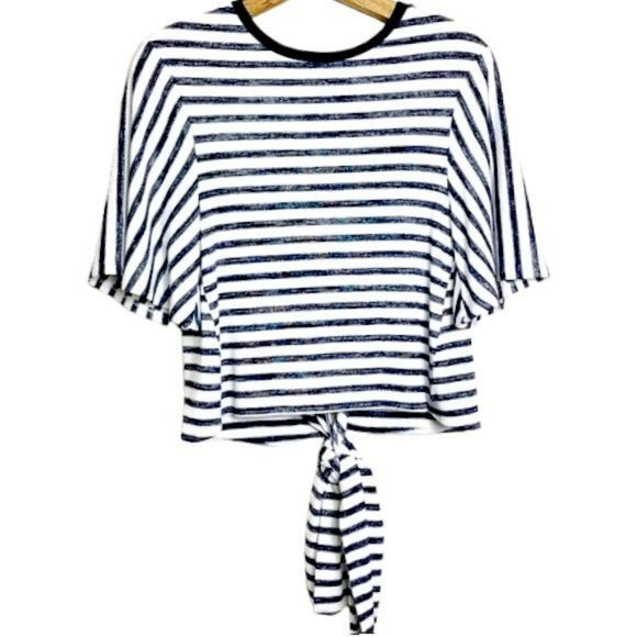 GAP Crew Neck Striped Tie Back Keyhole Top Flutter/Bell Sleeve Women's Small NWT - Picture 1 of 2